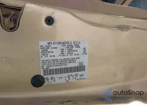 2000 Ford Explorer Xls из США, поврежденный, VIN 1FMZU72XXYZB77561